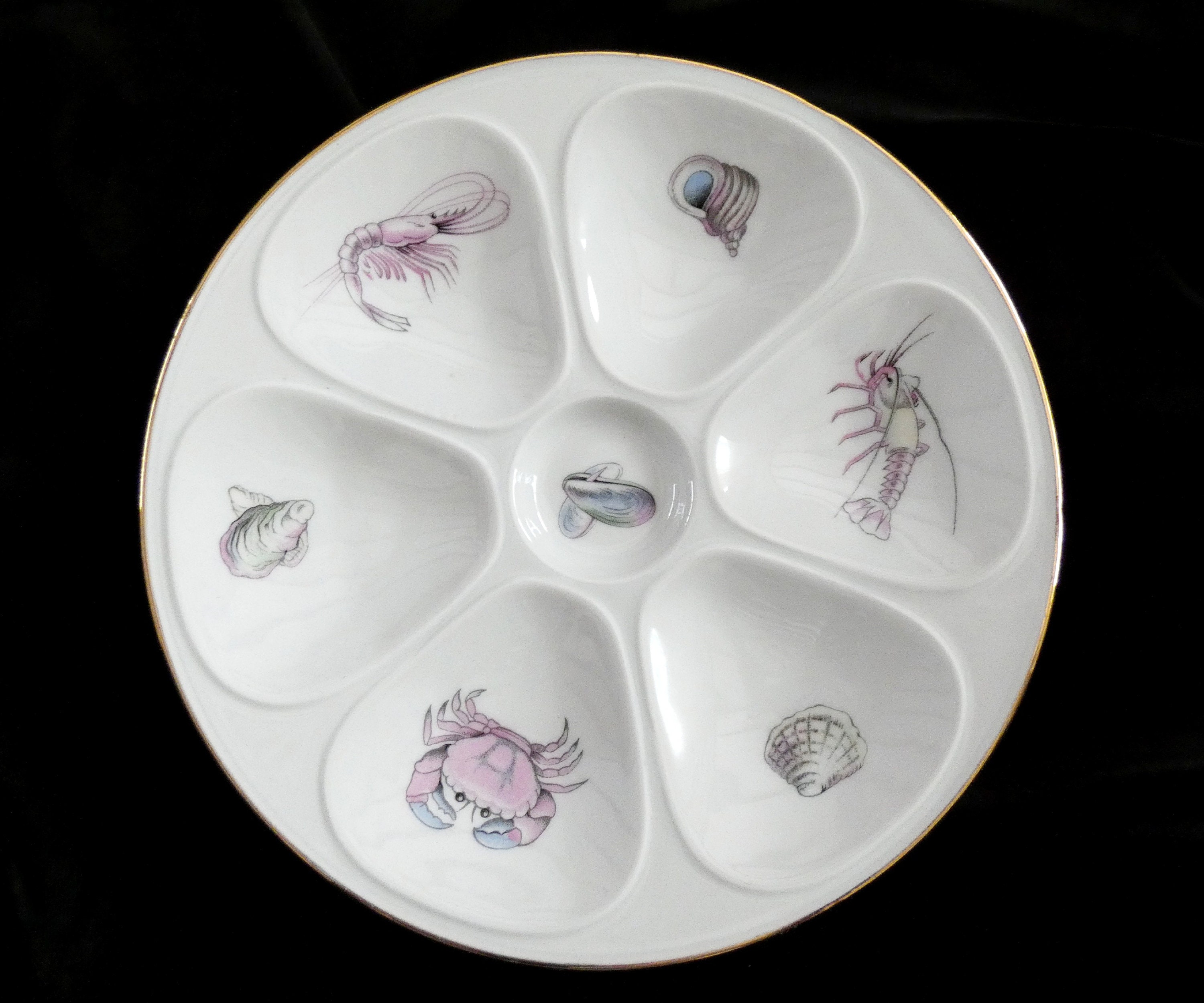 6 Antique Limoges Oyster Plates, Veritable Limoges Porcelain Oyster