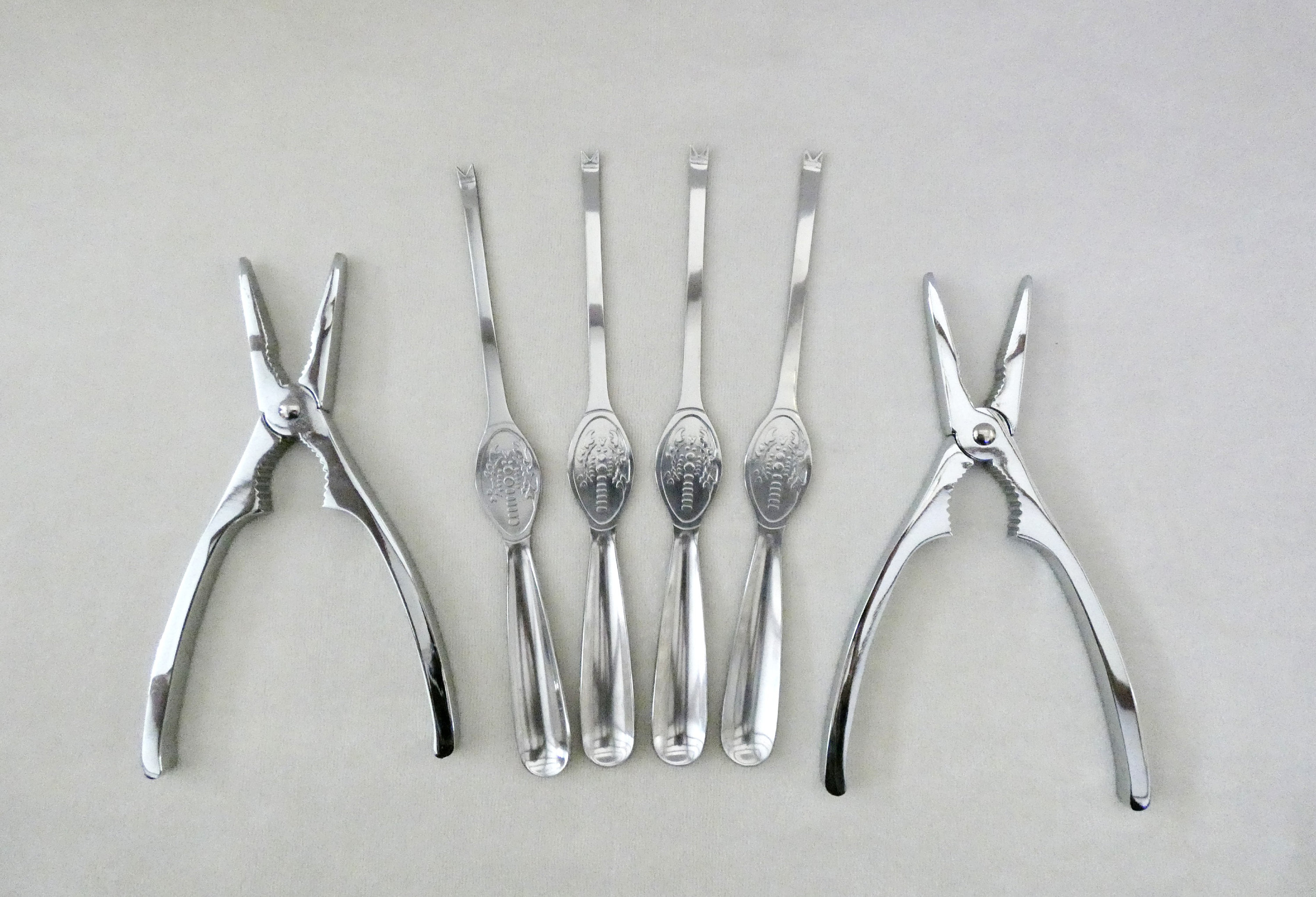 Vintage French Lobster Crackers Crab Forks Picks Stainless Steel