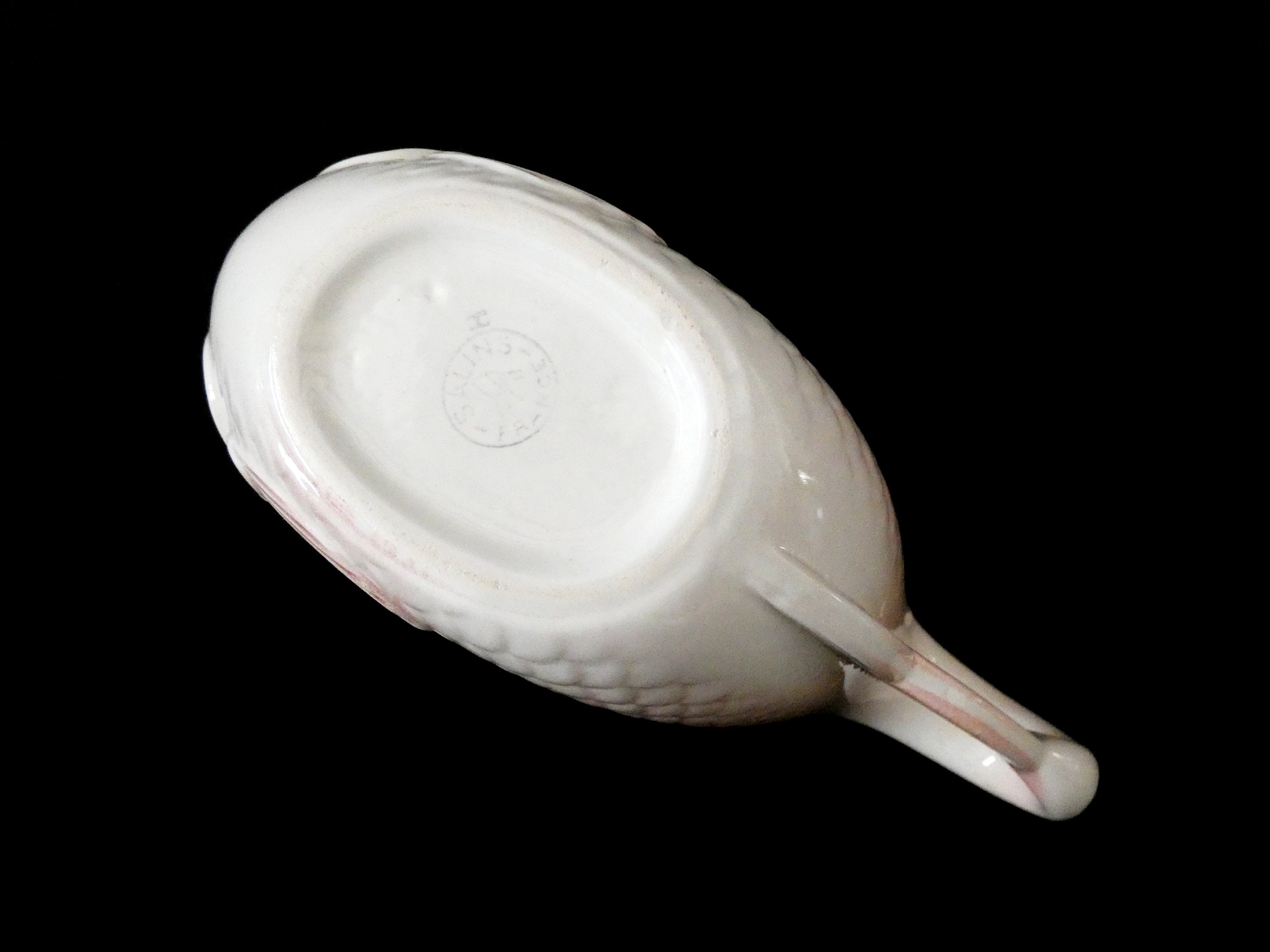 Vintage French Fish Shaped Gravy Boat, Pink Majolica Sauce Boat, Salins