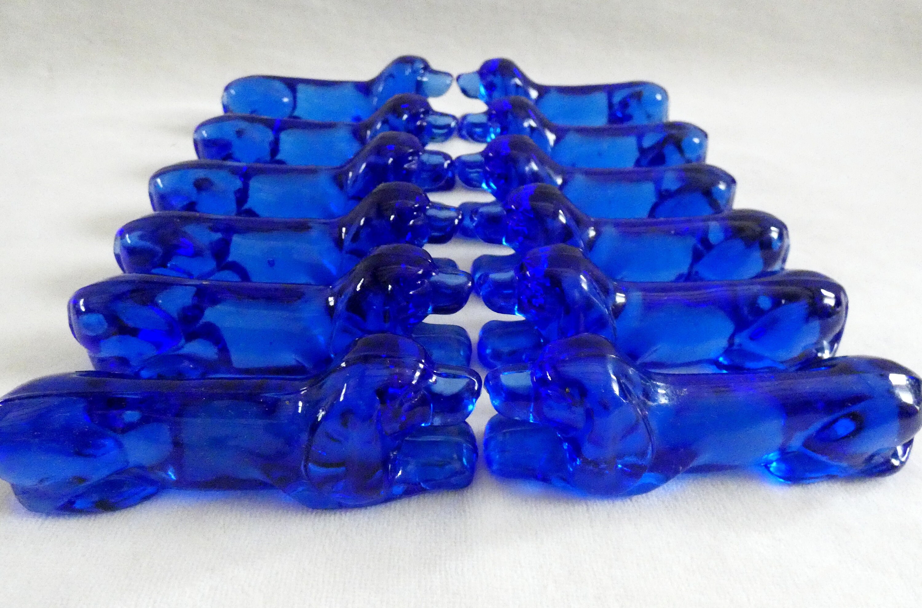 French Cobalt Knife Rests, Vintage Blue Glass Knife Holders, Art Deco