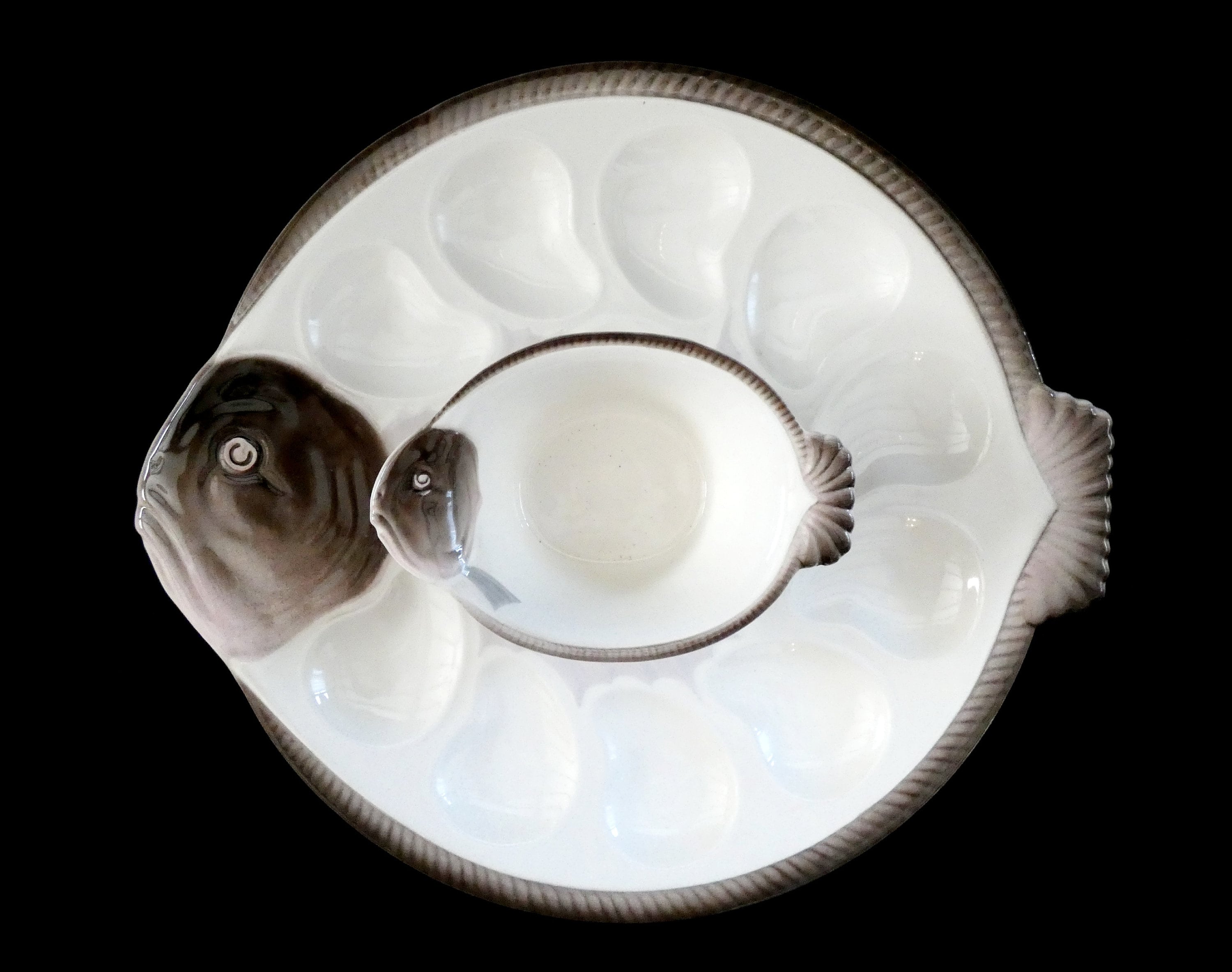 Antique Longwy Oyster Plate Fish Shaped, Antique French Oyster Platter, White Majolica Oyster