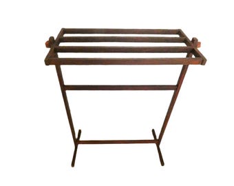 Toallero de madera francés vintage, soporte para mantas de madera de mediados de siglo, riel para colgar edredones, decoración rústica de estilo granja bohemio para el baño