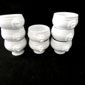 8 Vintage French Small Bowls Lion Head Withe Porcelain Pedestal Sauce Bowls Bistro Dinnerware