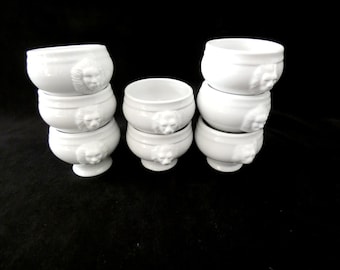 Set of 3 Apilco Vintage French White Porcelain Lion Head Bowls 