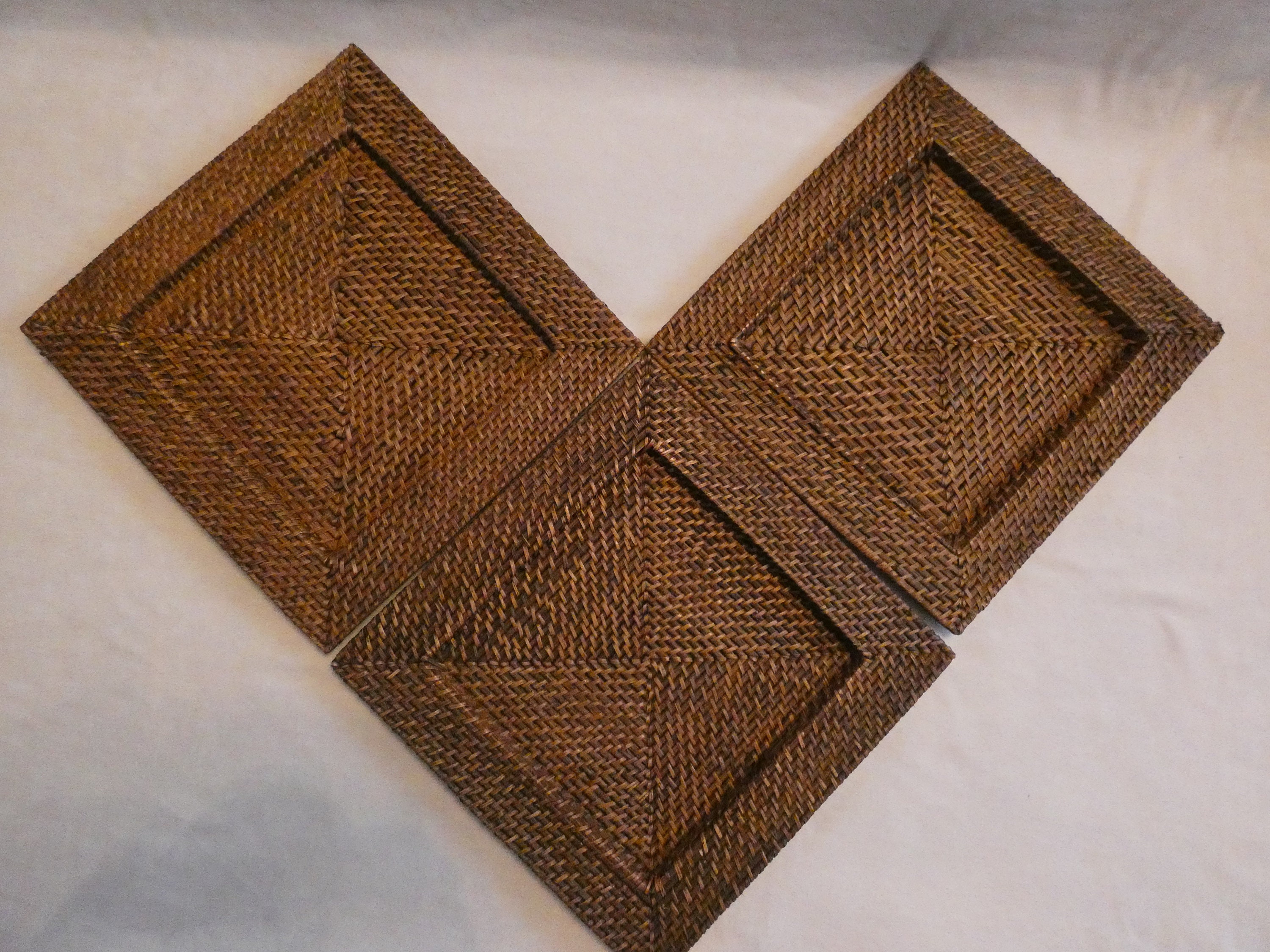 Vintage Square Rattan Chargers, set of 3 Beautiful Rattan Chargers