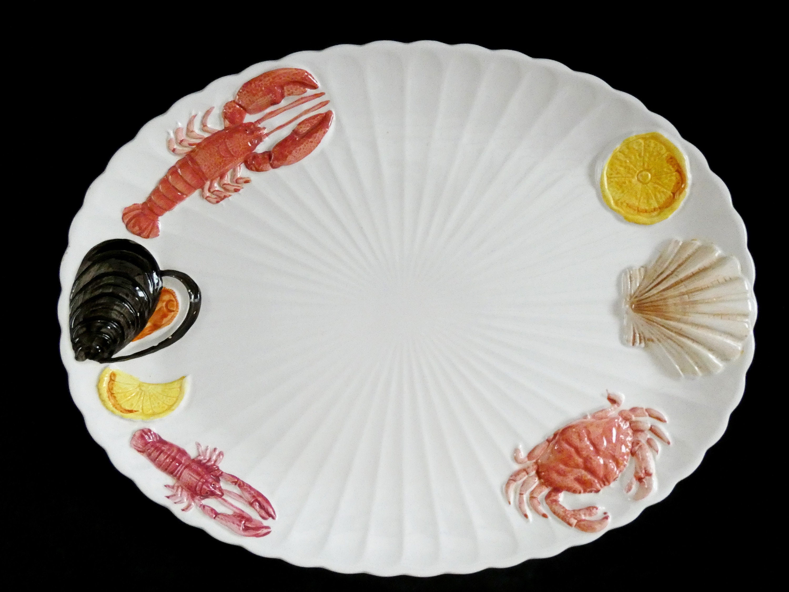 Large Japanese Lobster Plate, Rare Majolica Seafood Platter, Vintage