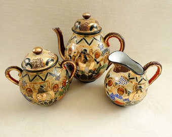 Service à Expresso Japonais Satsuma – Porcelaine 15 Pièces Pour 6 Personnes – Circa 1912
