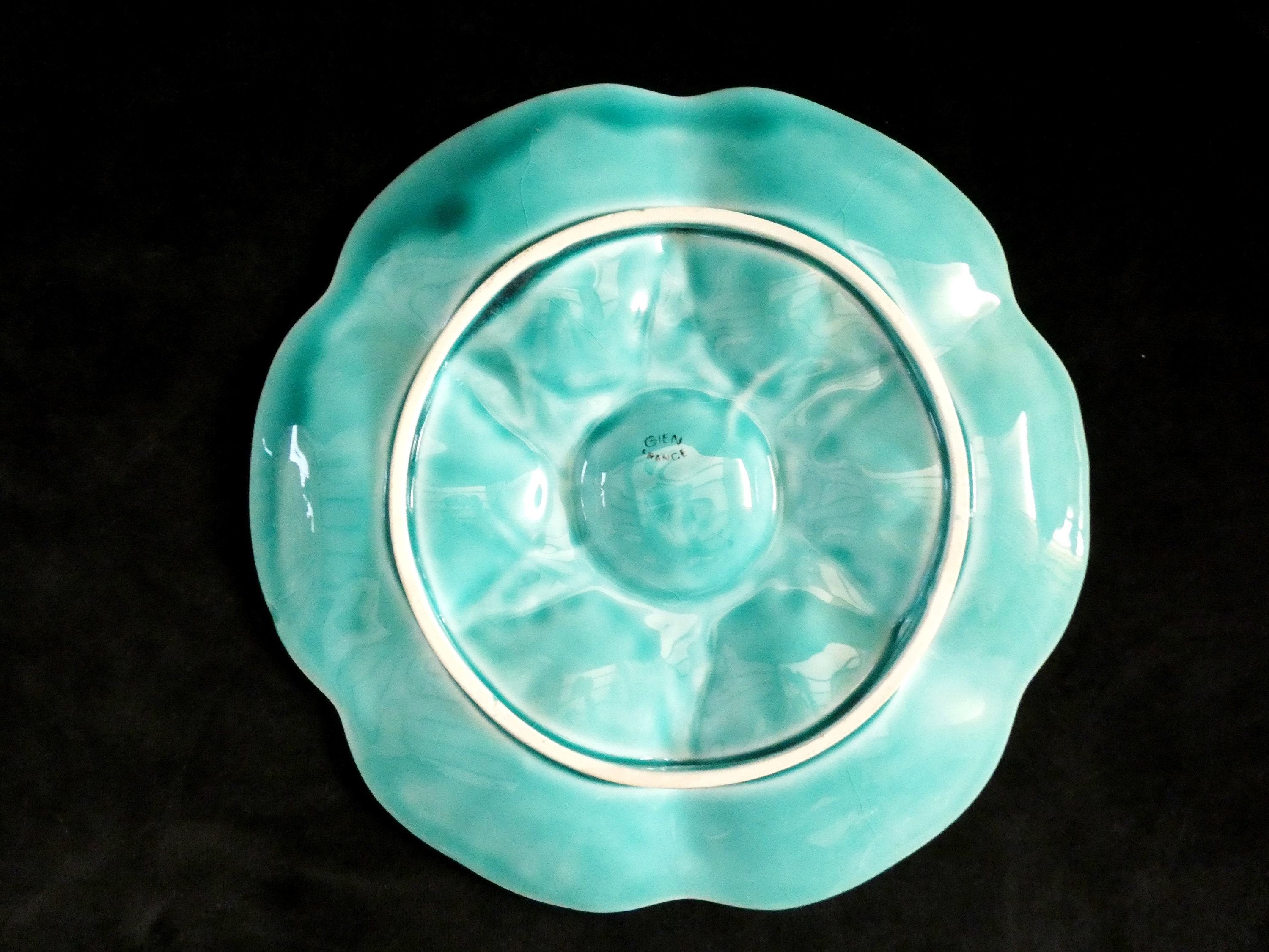 1 Vintage Gien Oyster Plate French Turquoise Majolica Oysters Serving