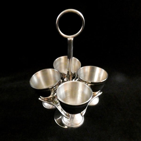 Vintage Egg Cruet Set Stainless Steel Egg Cups with Holder Breakfast Set England 70s