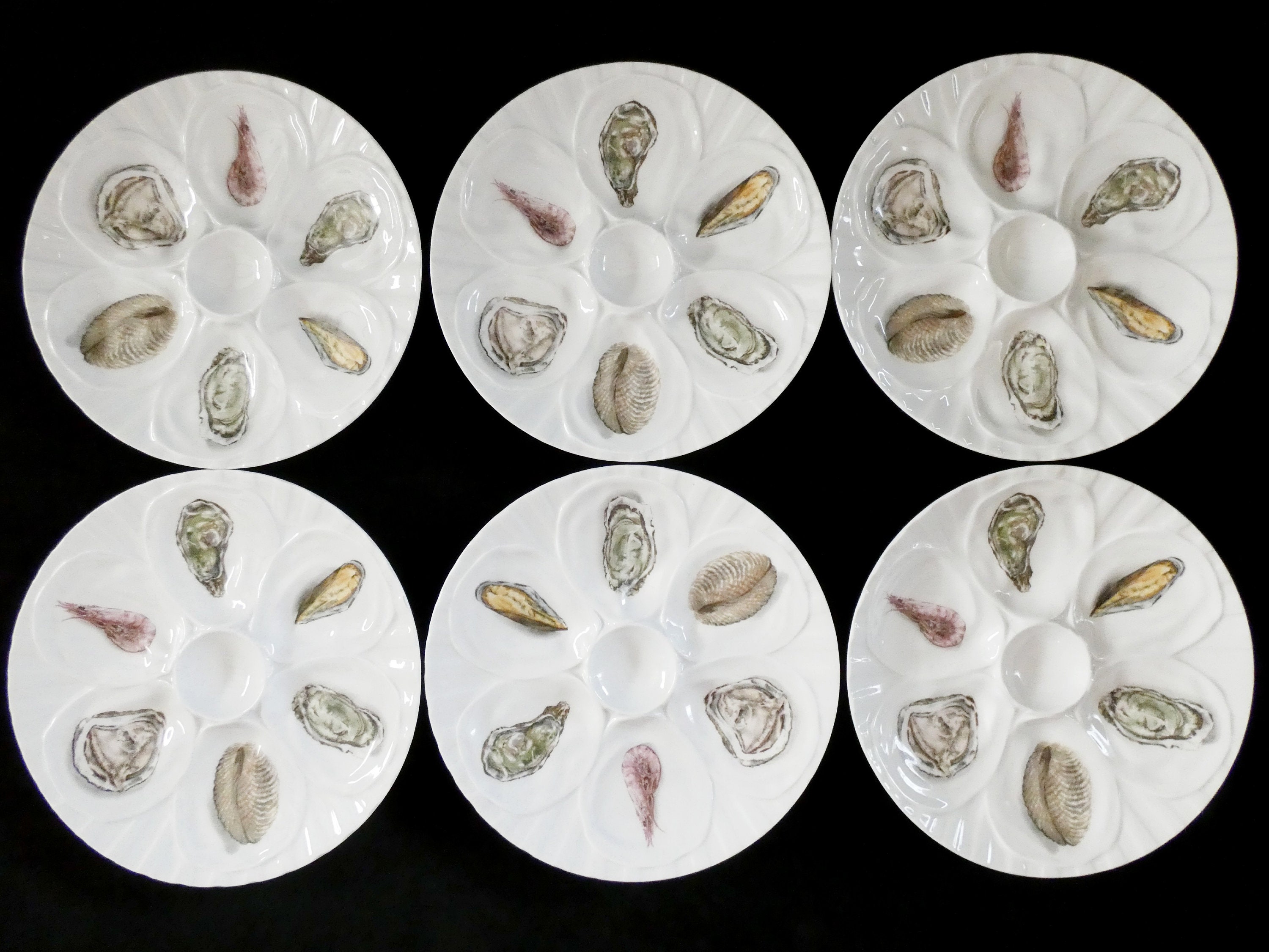 6 Pillivuyt France Oyster Plates L'Hirondelle Manufacture de Cadeaux
