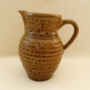 Vintage French Cider Pitcher Rustic Primitive Jug Brown Ceramic  Utensil Holder