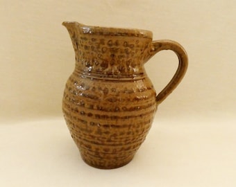 Vintage French Cider Pitcher Rustic Primitive Jug Brown Ceramic  Utensil Holder
