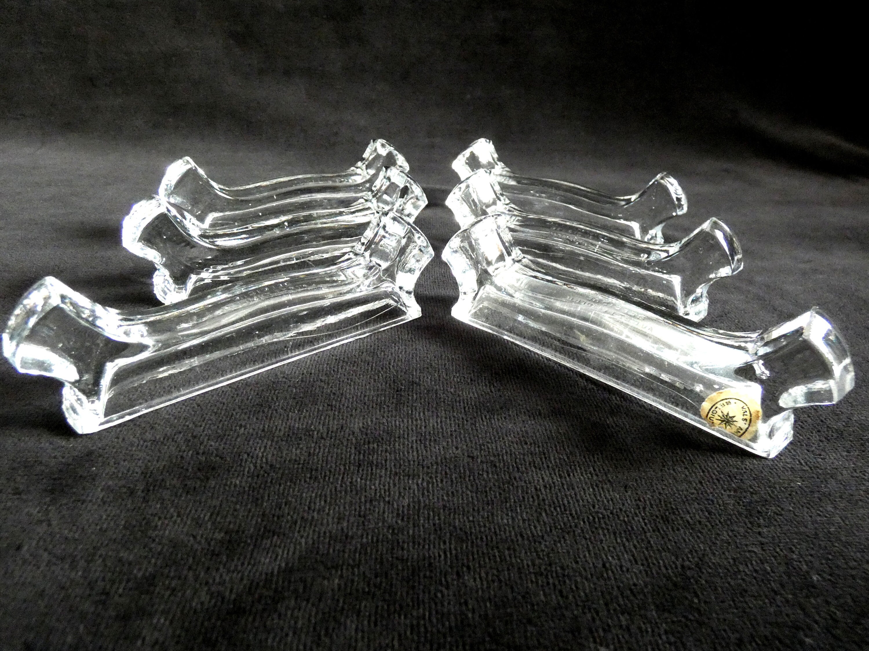 6 Vintage Val St Lambert Crystal Knife Rests, Belgium Knife Holders VSL