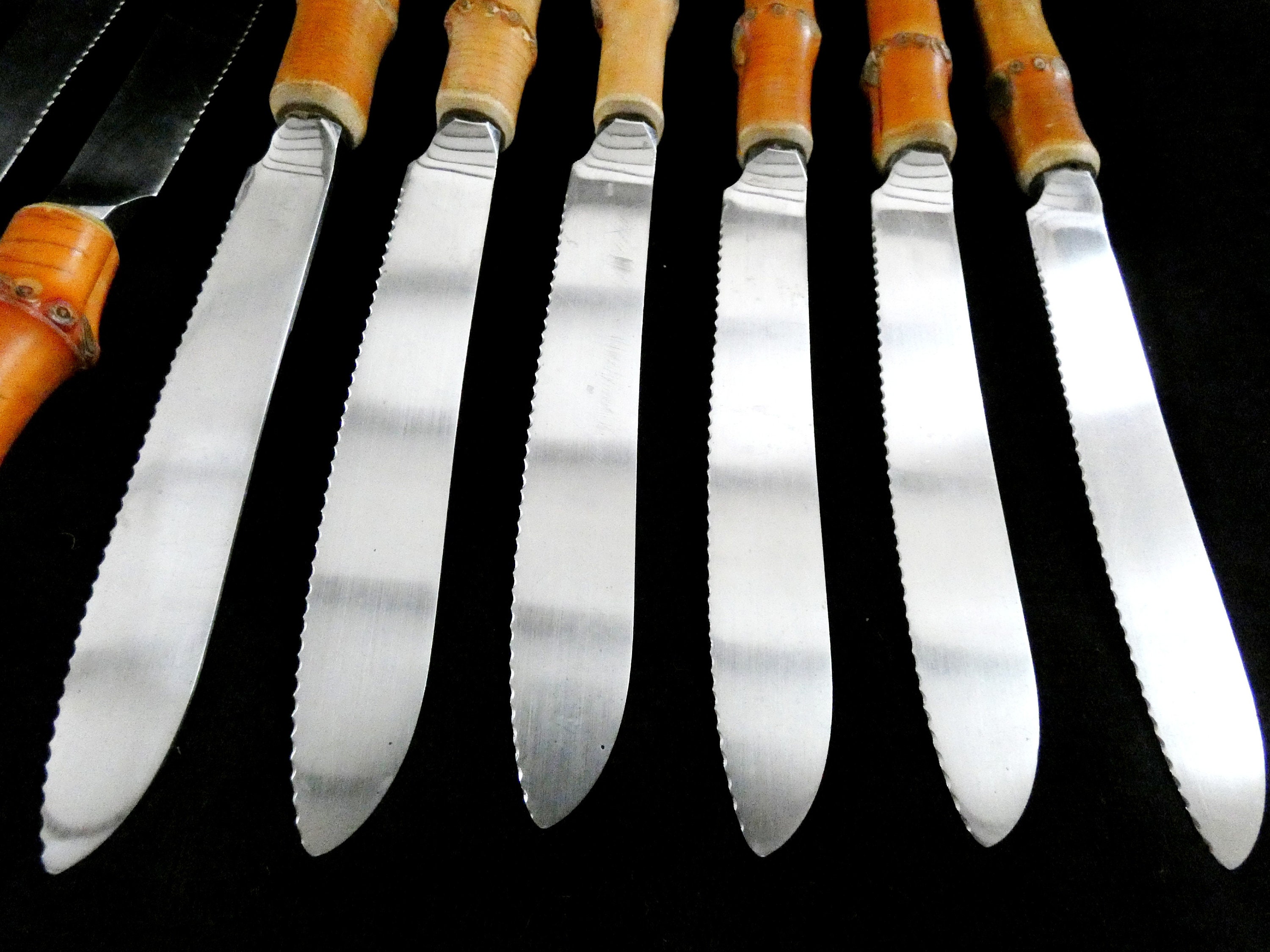 12 Vintage Bamboo Handle Flatware and Stainless Steel, Bamboo Handle