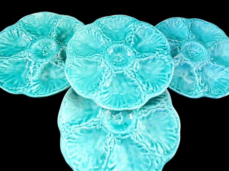 Vintage Gien Oyster Plates French Oyster Platters Majolica Etsy