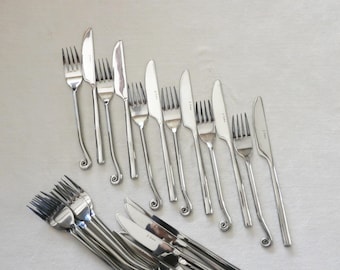 Jean Dubost-messen, set spiraalvormige wervelvorken Frans bestek, roestvrijstalen draaibestek