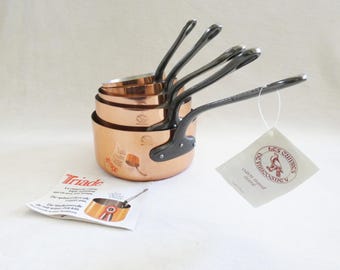 Vintage Les Cuivres De Faucogney Copper Saucepan Set: 5 French Professional Cookware Tin Lined
