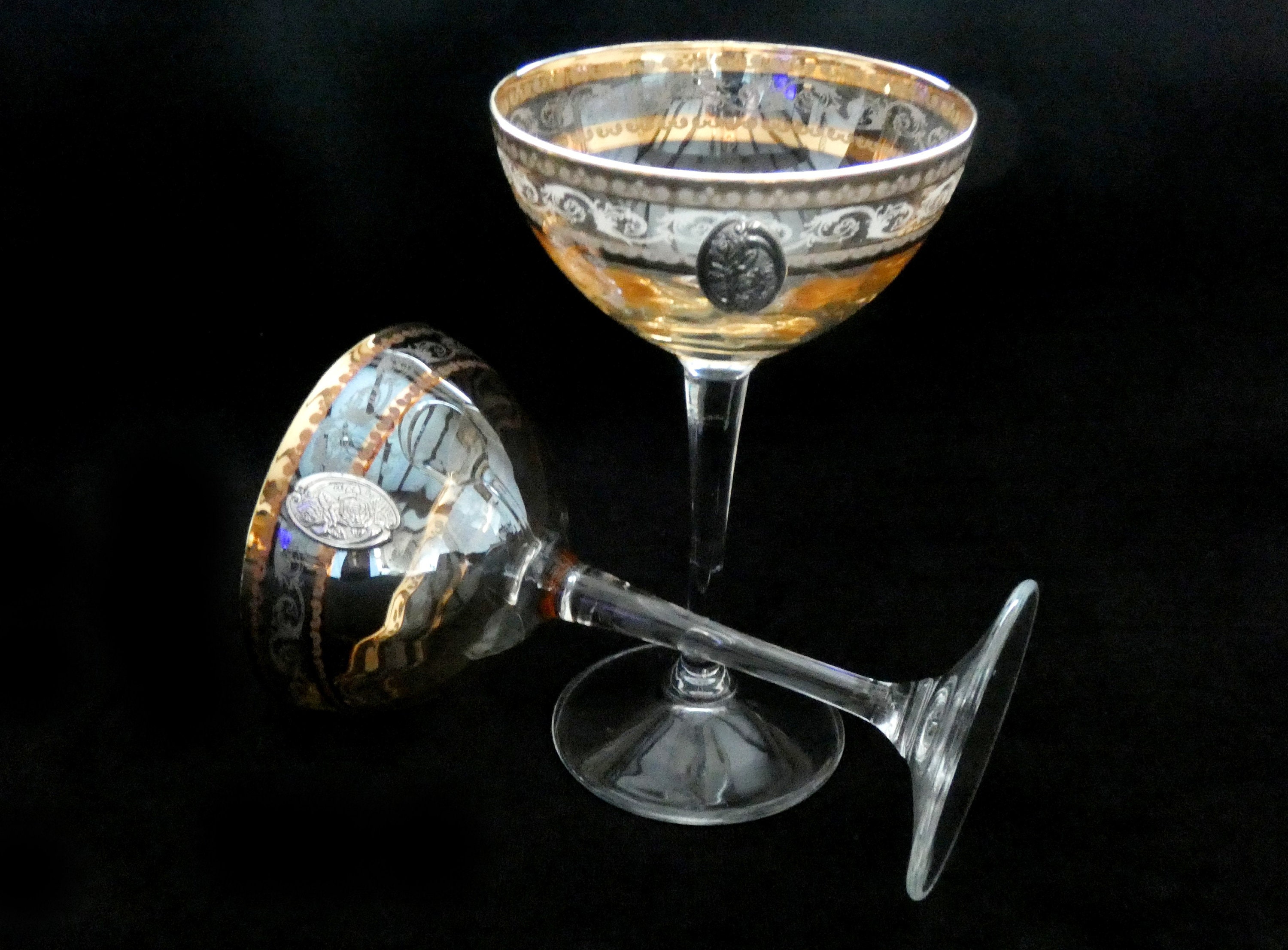 2 coppe champagne in vetro lavorato a mano anni '20 -  Italia