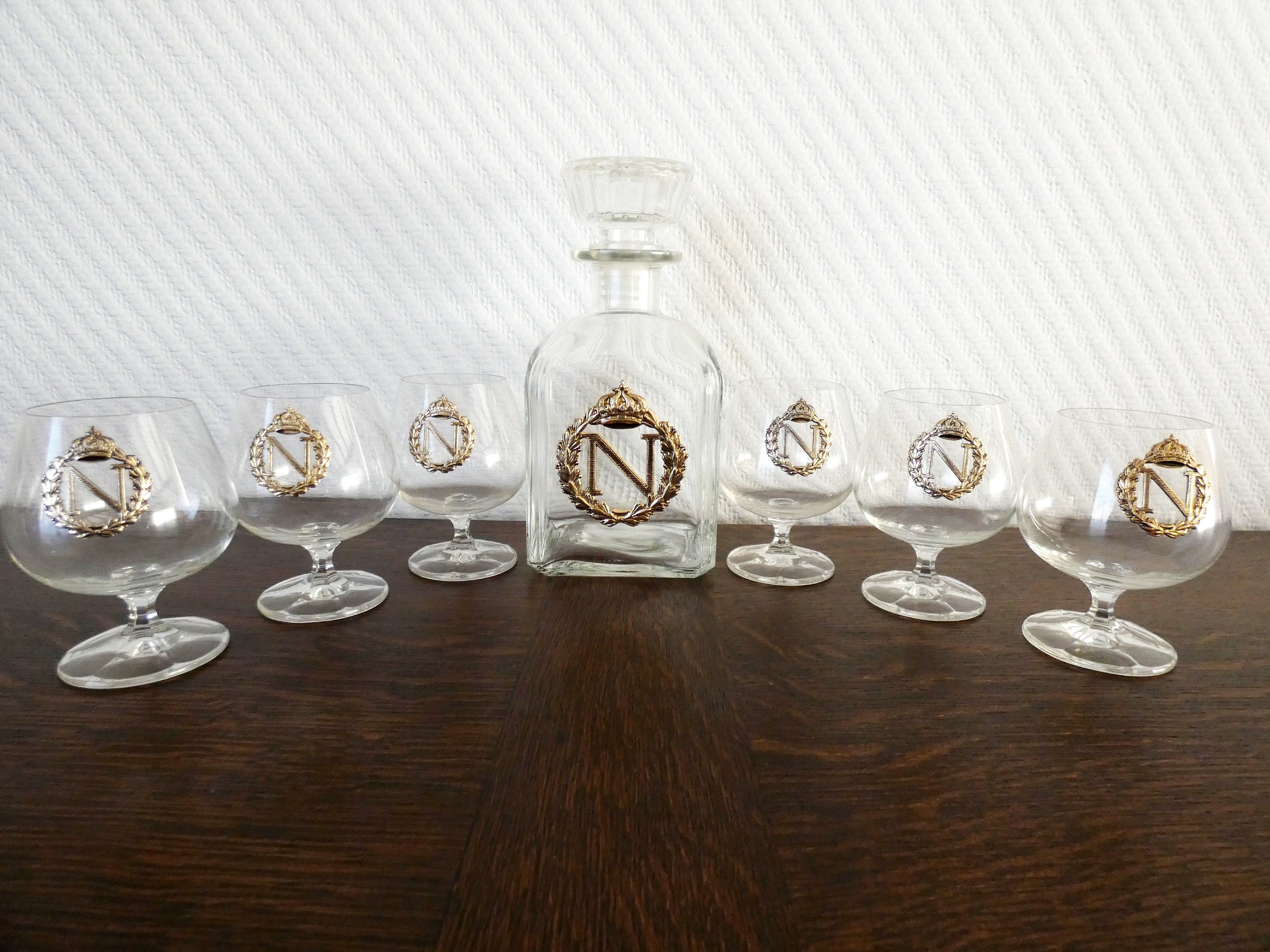 Napoleon Cognac Decanter 6 Brandy glasses with monogram Napoleon