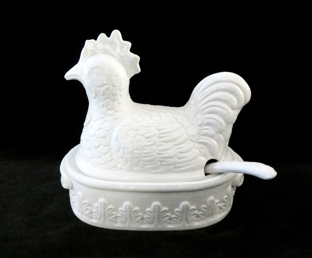 Bassano Chicken Tureen Vintage Majolica Hen Soup Tureen Italian Ceramic Rooster Covered Tureen