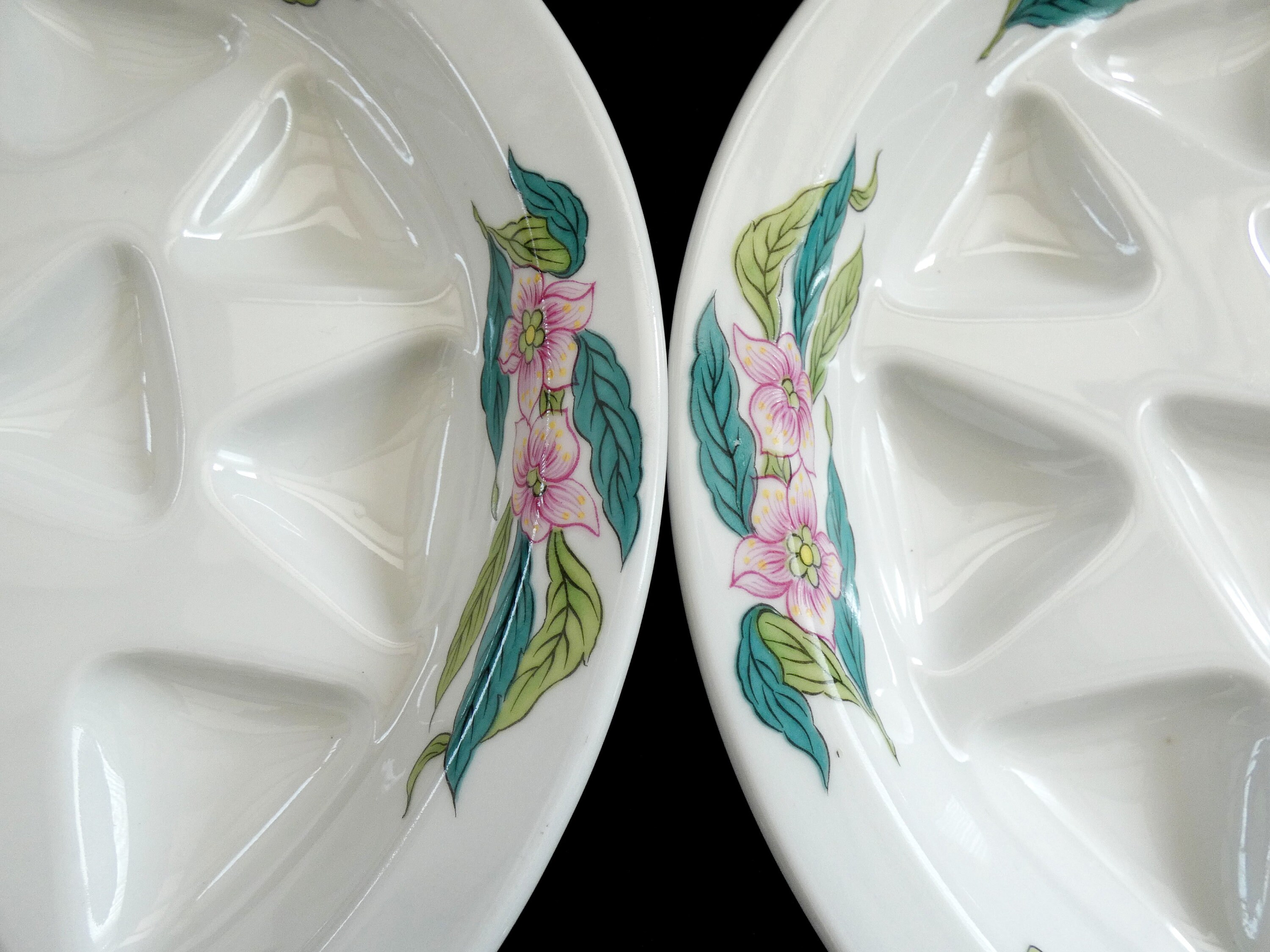 6 Porcelaine de Paris Snail Plates, Vinatage French Escargot Platters