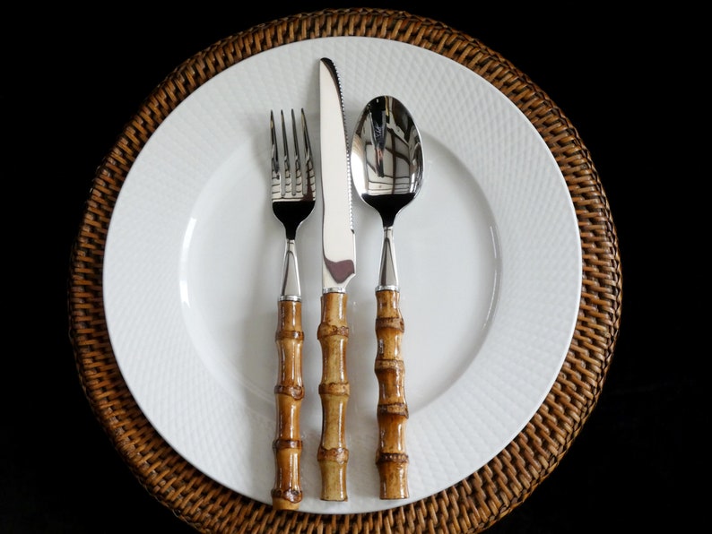 Stainless Steel Bamboo Flatware Bamboo Handle Cutlery Bamboo