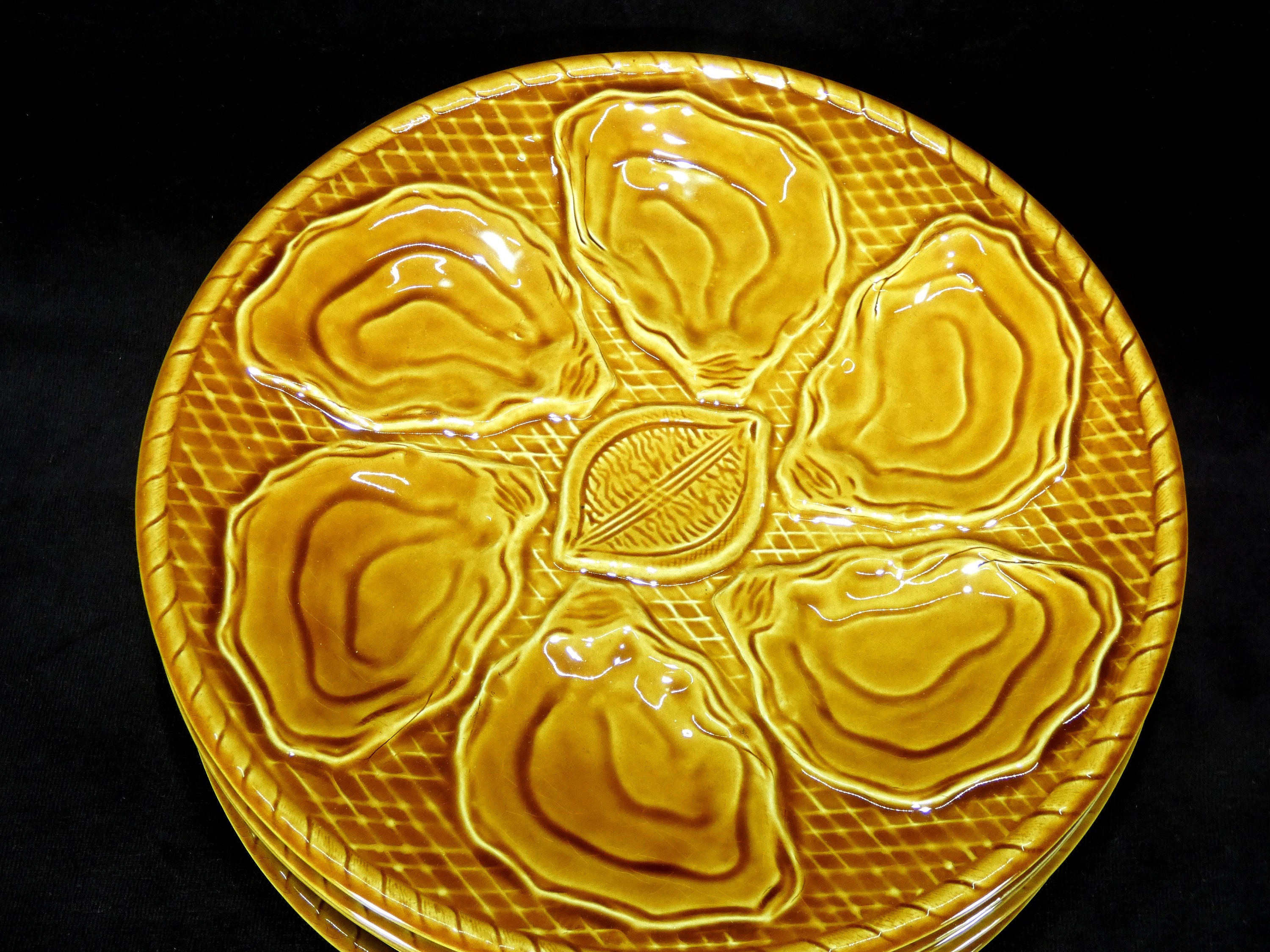 2 Pcs. Vintage French Oyster Plates French Majolica Oyster Etsy