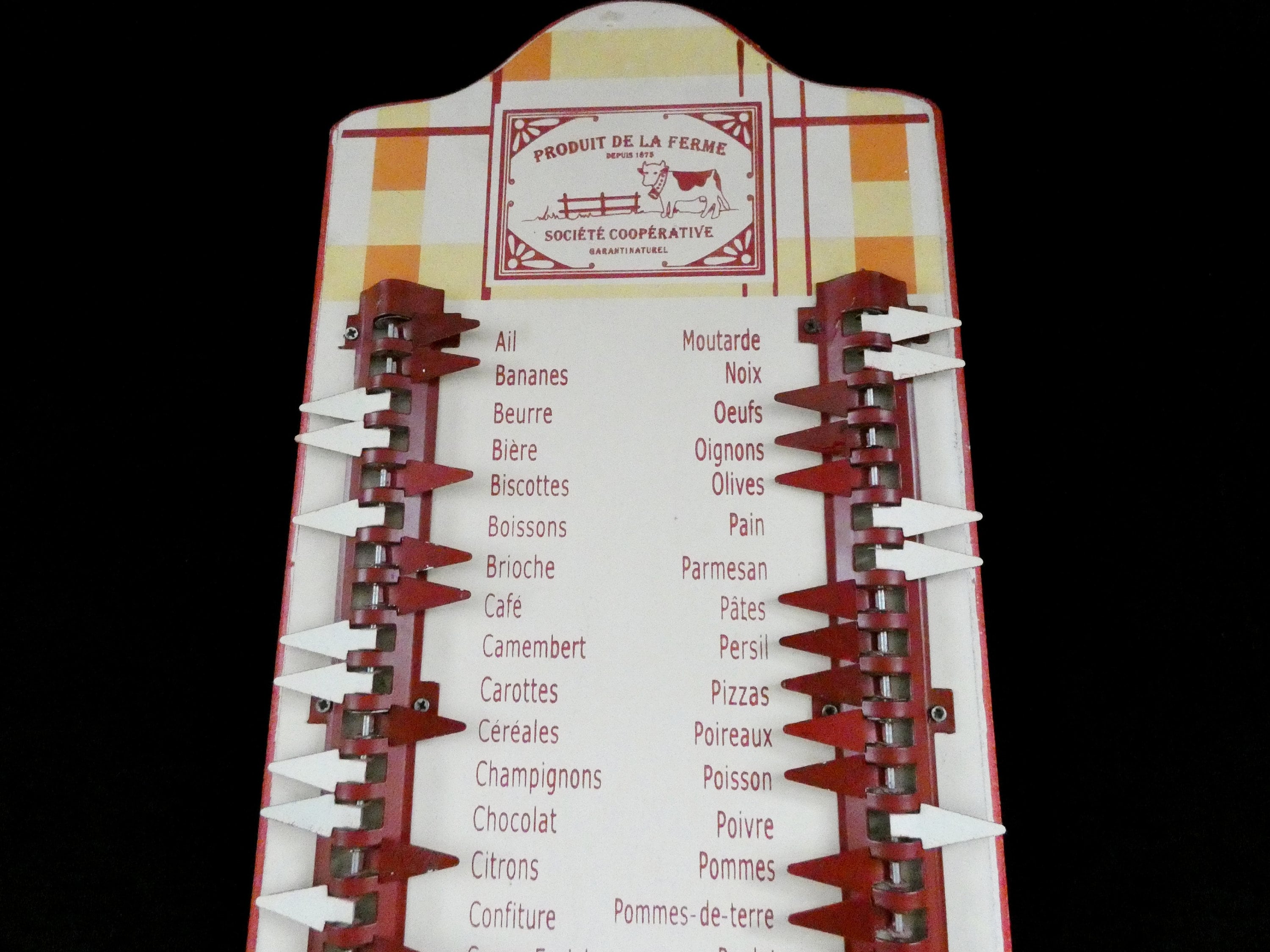 French Grocery List, Wood and Metal Shopping List, Household Wants Indicator, Vintage Grocery