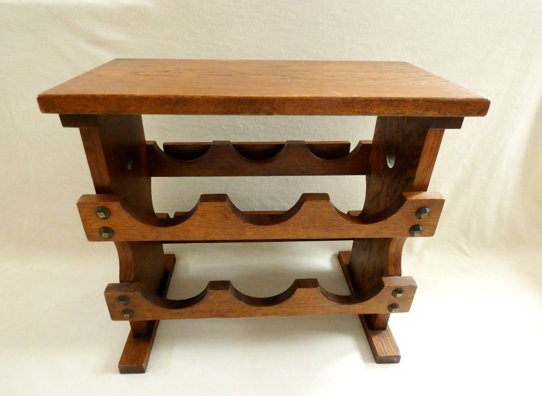 Vintage French Wine Rack 6 Bottles Holder Wooden Side Table Retro Wine