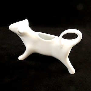 Vintage French Cow Creamer White Porcelain Milk Jug Small Pitcher