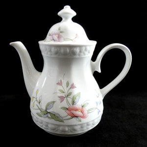 Vintage Winterling Bavaria Roslau Coffee Pot White German Porcelain Tea Pot Pink Yellow Purple Flowers Bavaria Pottery 70s