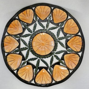 Large Vintage St Jean De Bretagne Oyster Platter, Majolica Oyster Plate, Mid-Century French Ceramic Oyster Serving Platter