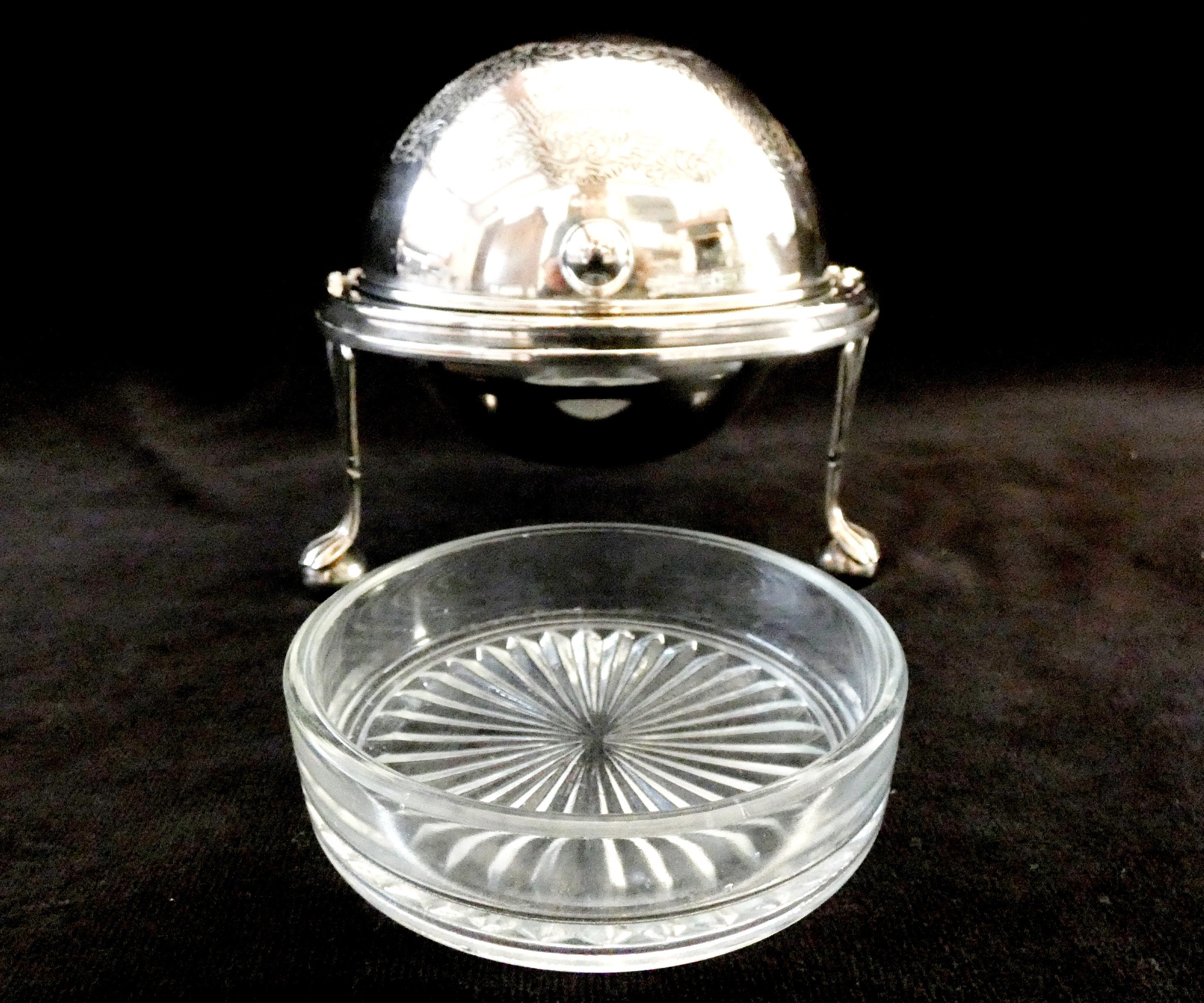 Vintage English Caviar Dish, Revolving Lid, Caviar Serving Bowl, Silver