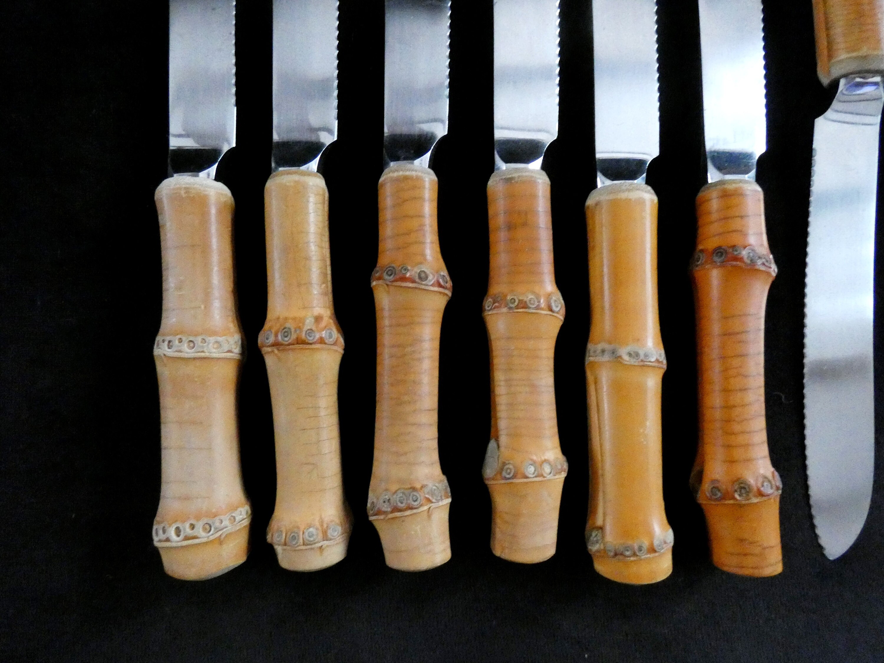 12 Vintage Bamboo Handle Flatware and Stainless Steel, Bamboo Handle