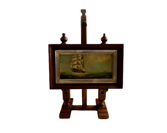 Caballete antiguo francés de madera, pieza de exhibición de arte de mediados de siglo, soporte de mesa para menús.