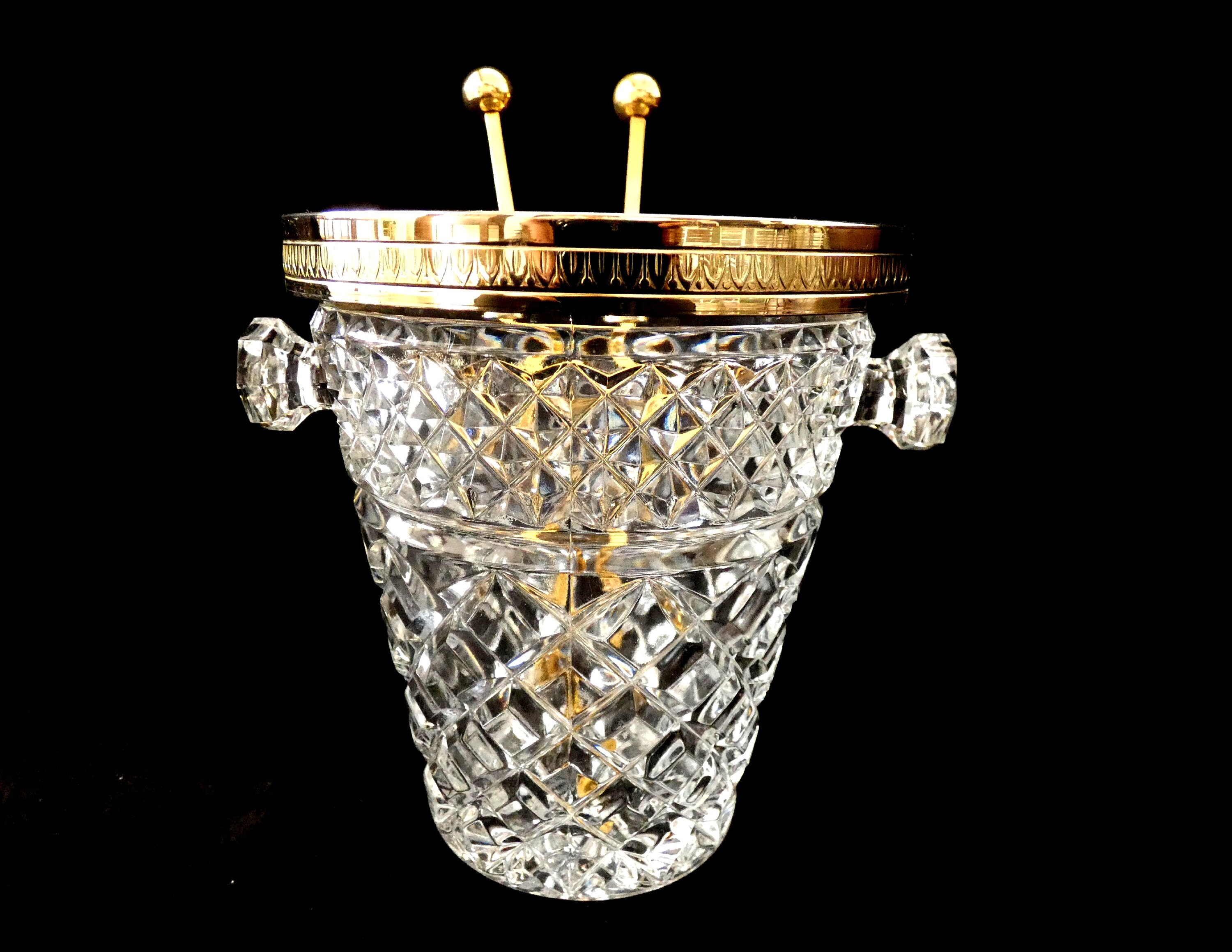 French Crystal Ice Bucket Gold Rim Vintage Art Deco Glass Ice Etsy
