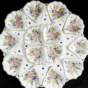 Rare Large Moustiers Martres Tolosane Oyster Platter Floral Oyster Plate, Antique Majolica Oyster Platter, M Tolosane Pottery, France 40s