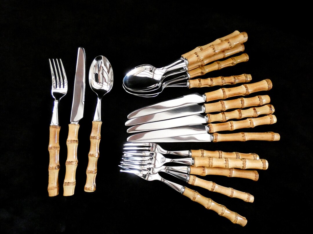 18 Bamboo Cutlery Handmade Bamboo Handle and Stainless Steel Flatware