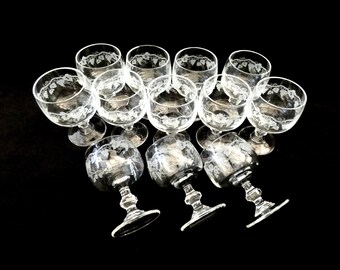 6 bicchieri da liquore francesi antichi, incisi, per aperitivo o digestivo, vetreria vintage anni '50