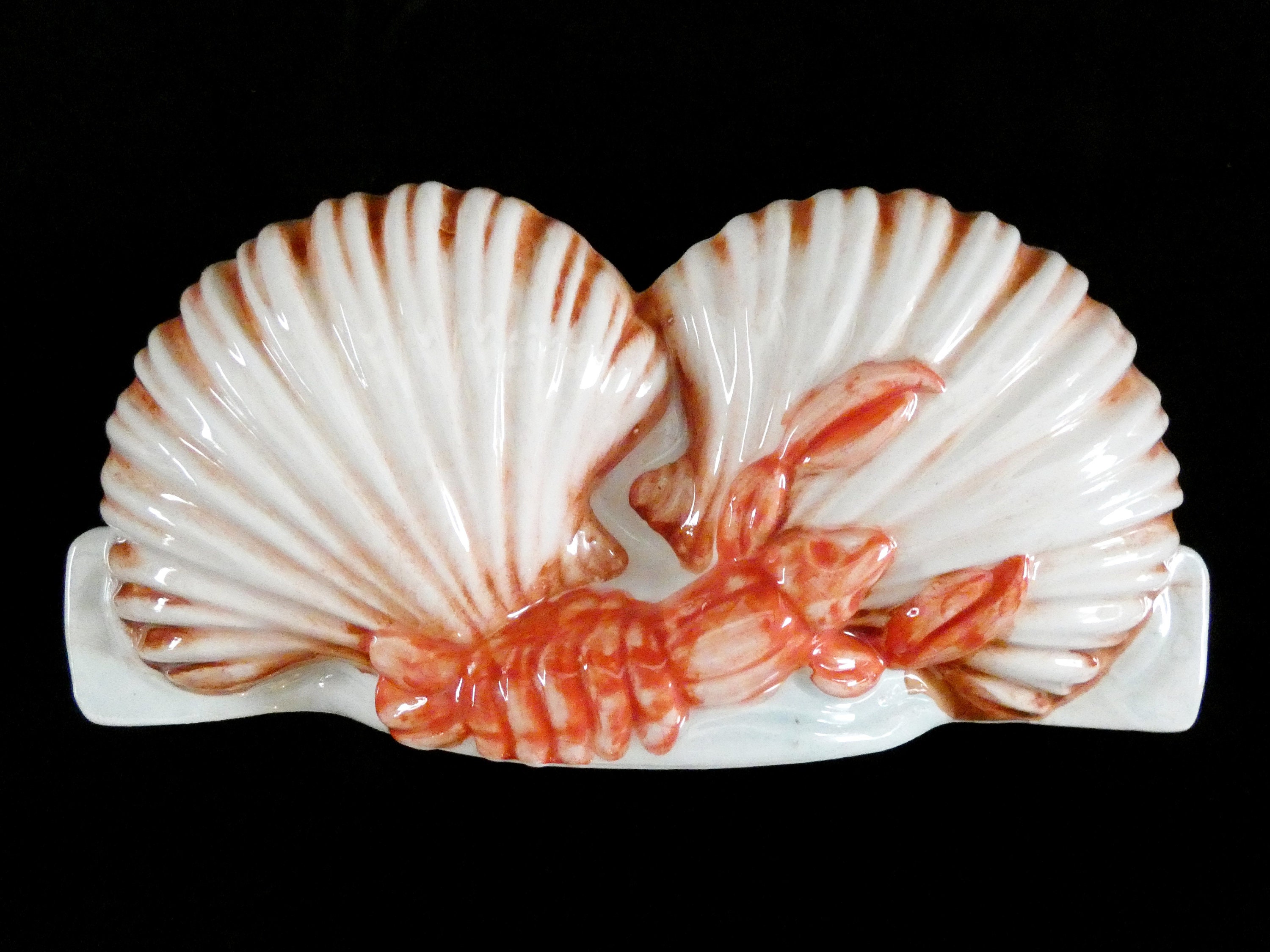 Italian Ceramic Napkin Holder, Vintage Shell Shaped Holder, Hand