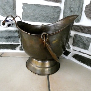 Vintage Brass Planter French Jardiniere Pot Delft Ceramic Handles Rustic Decor