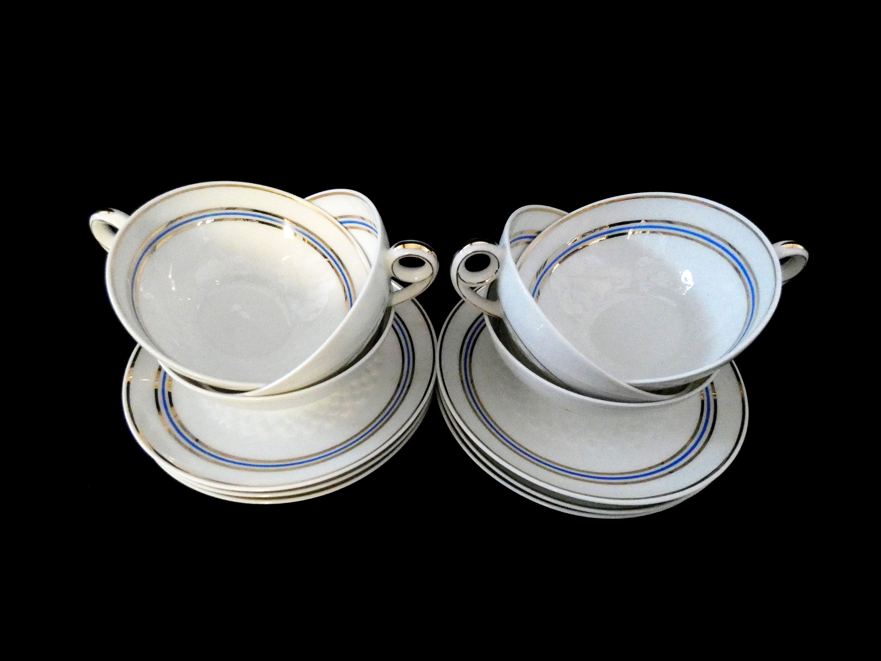 Art Deco Limoges Union Ceramique Coffee/Tea Cups, Vintage French Coffee