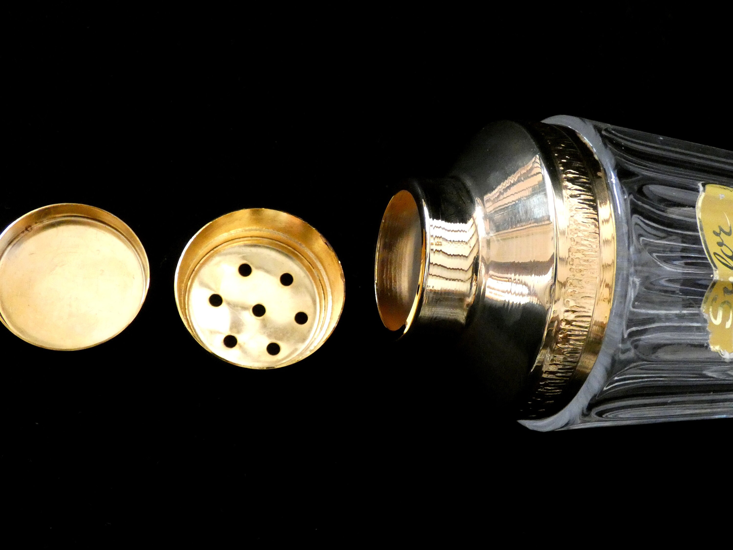 Vintage Crystal Glass Cocktail Shaker, French Cocktail Shaker Gold Top