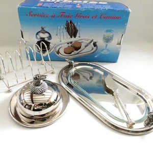 Vintage Silver-plated Caviar Bowl French Breakfast Set Vintage Goose Liver Serving Tray Toast Holder French Foie Gras Dish
