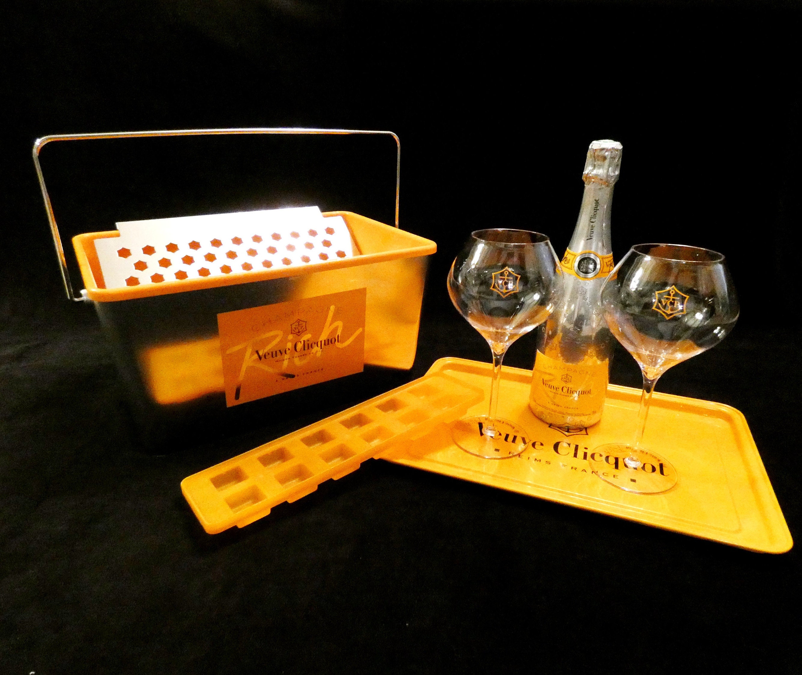 Veuve Clicquot Magnum Champagne Ice Bucket French Acrylic Veuve Clicquot  Double Magnum Champagne Cooler With 2 VCP Glasses