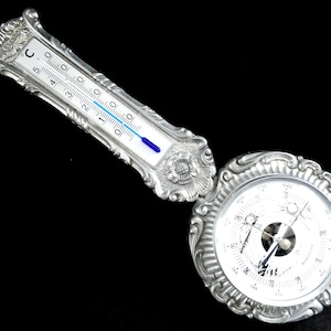 Antique French Barostar Barometer Vintage Pewter Thermometer Wall Weather Station French Decor 1930s