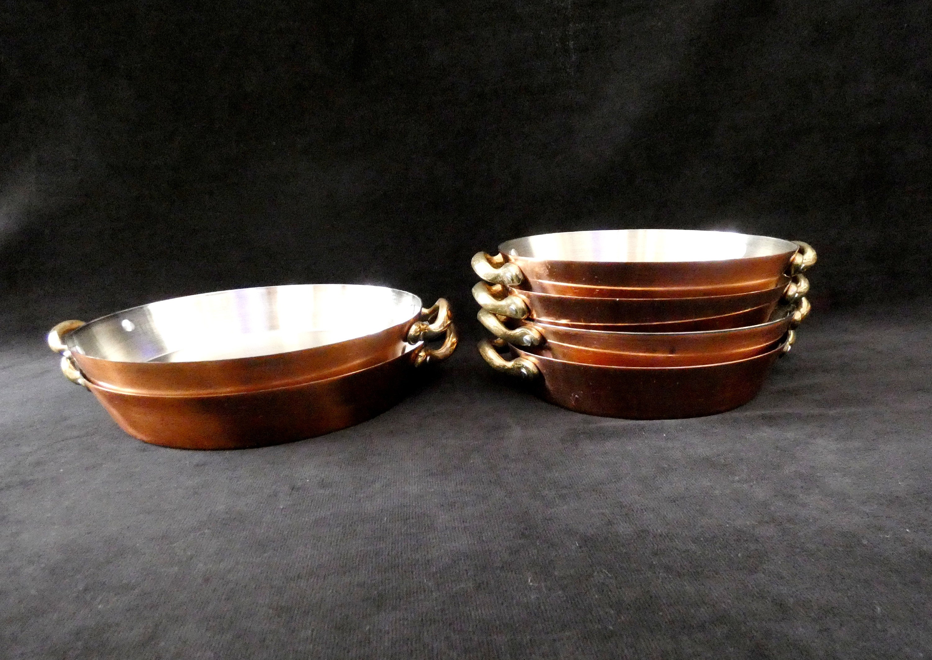 Vintage French Copper Gratin Pans Set, Copper Roasting Dish, Tin Lined