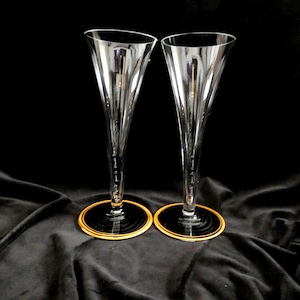 2 Veuve Clicquot Ponsardin Champagne Coupes Murano Carlo Moretti, Rare VCP Crystal Champagne Flutes Moretti, France