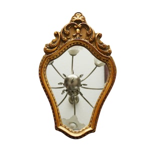 French Vintage Small Ornate Mirror Gilded Wood Baroque Frame Wall Entryway Boudoir Mirror Gilt Hollywood Regency