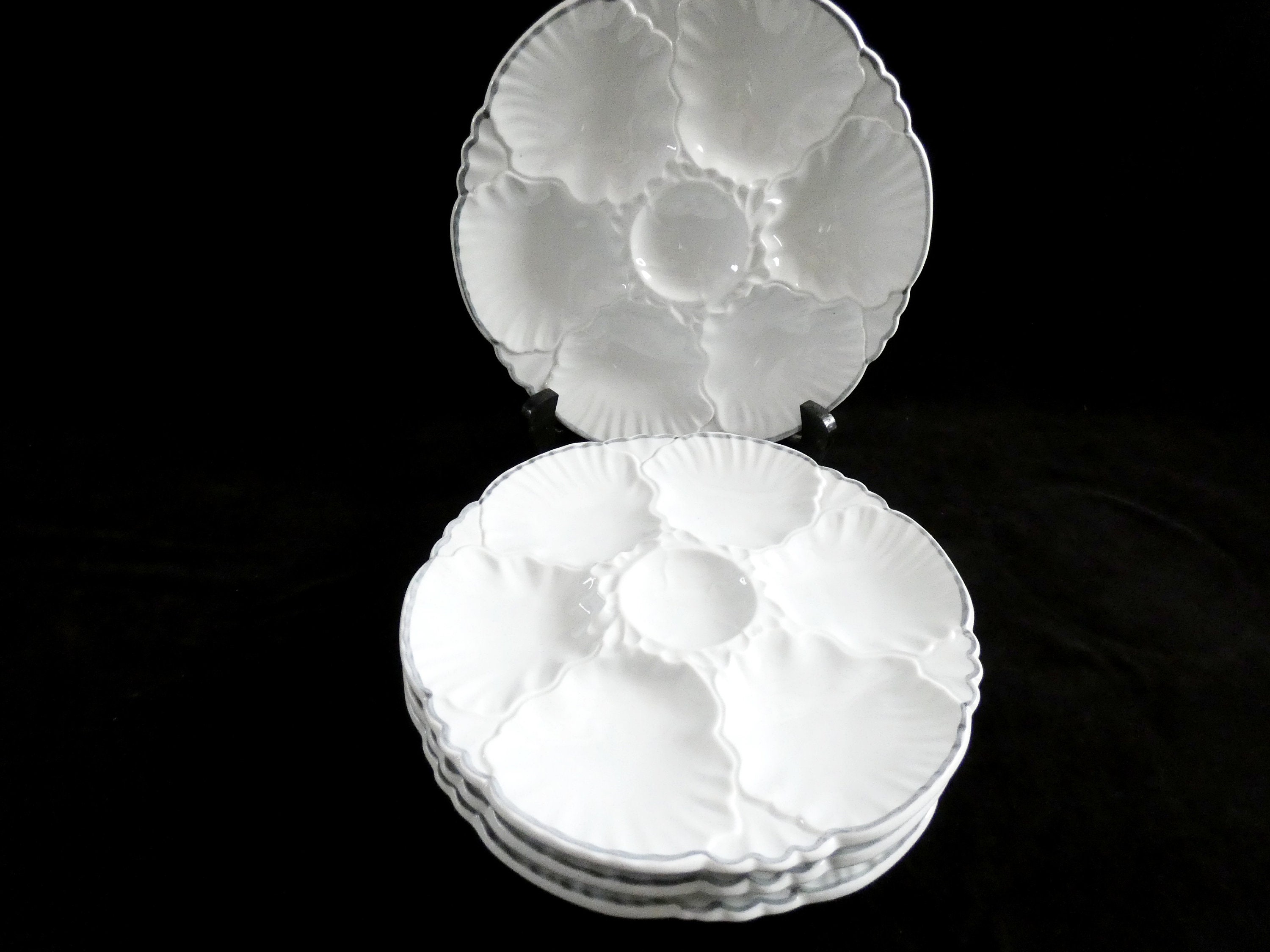 4 Porcelaine de Baudour Oyster Plates, Vintage Belgian White Oyster